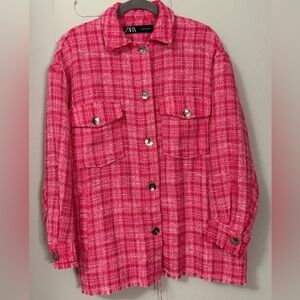 Zara Hot Pink Plaid Shacket with Front Pockets